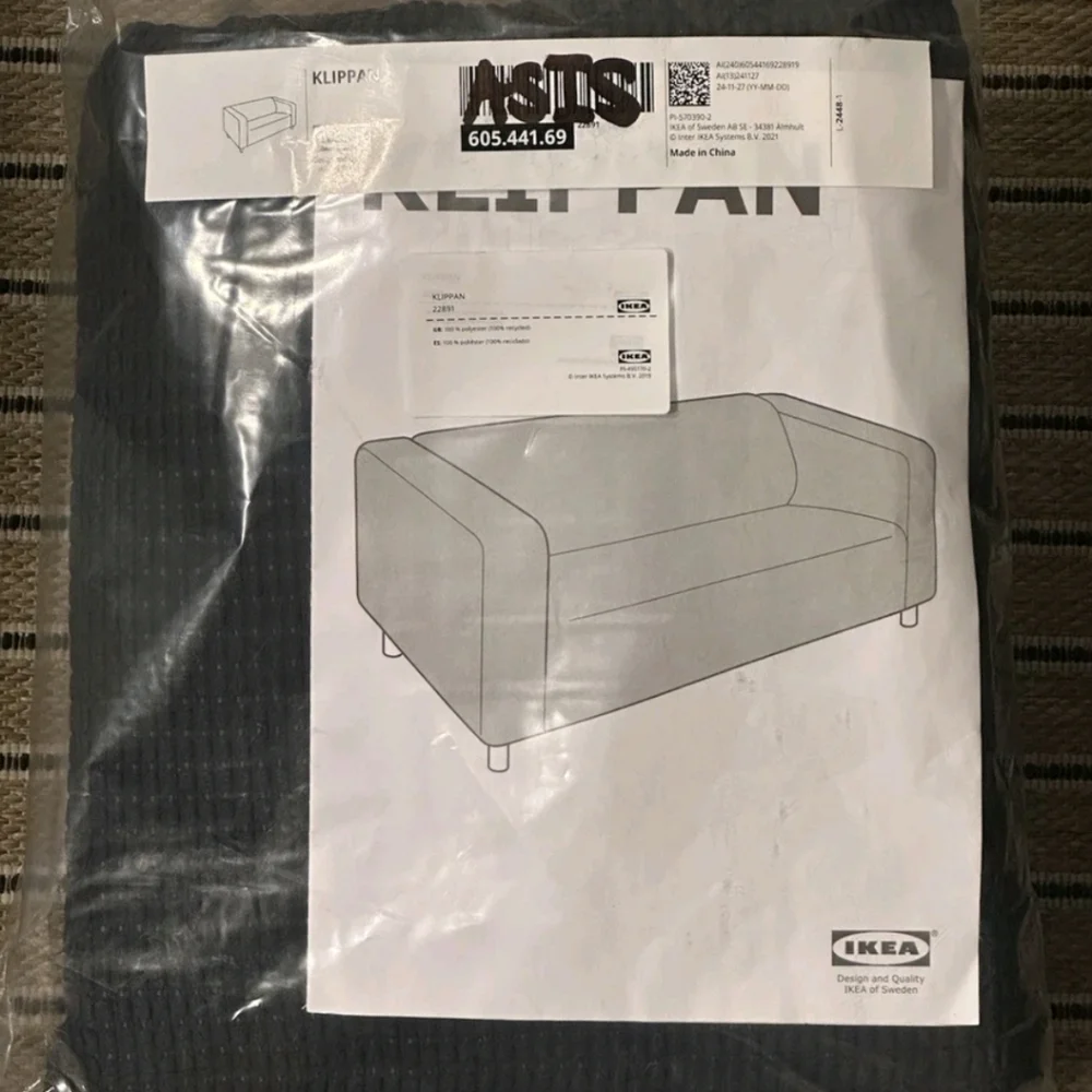 IKEA KLIPPAN Loveseat 2-seat Sofa Cover, Vansbro Black 605.441.69